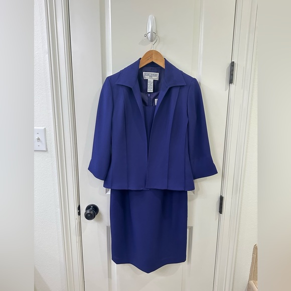 Jessica Howard 2 Piece Blazer Dress Set Size 4 Petite Sheath Dress Jacket Purple - Picture 2 of 16